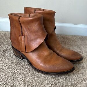 Elena Iachi Chestnut Brown Leather Fold Over Ankle Booties